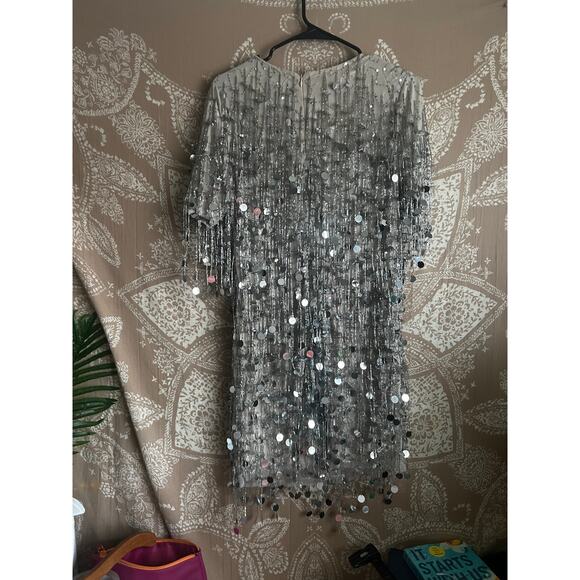 NWT Nasty Gal Silver Disc Tassel Beaded Shift Dress in Silver - Picture 8 of 8